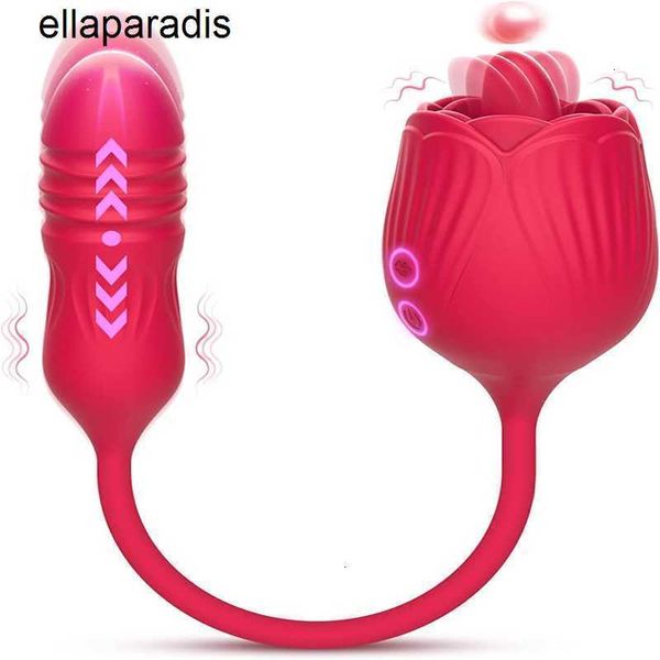 Massaggiatore per giocattoli sessuali Massaggiatore per vibratore con vibratore di rosa Giocattolo Stimolatore per clitoride femminile Succhiare la lingua Massaggio con vibrazione del punto G Prodotti per l'allungamento delle vibrazioni