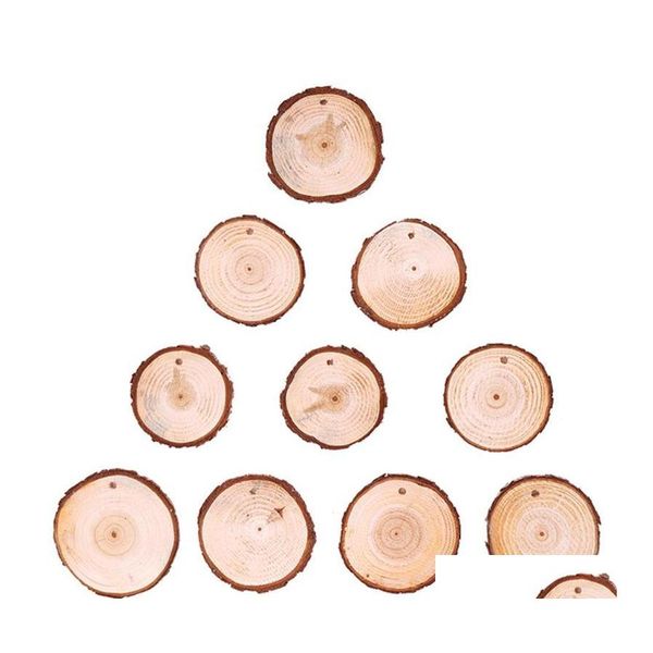 Decorações de Natal 10pcs Natal Árvore Tree Fatias de madeira Discos de círculo de círculos artesanato de tinta decoração de madeira para casamento decoração de bricolage dhsry