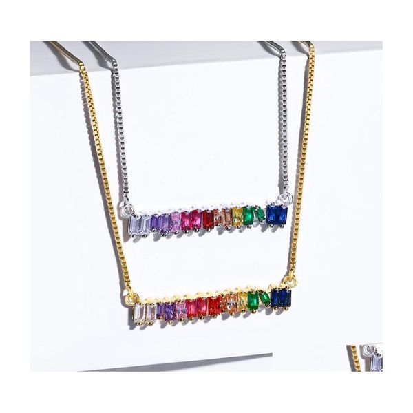 Anhänger Halsketten Mode Sier Gold Hohe Qualität Zirkonia Diamant Halskette Regenbogen Farbe CZ Stein Für Hochzeit Party Drop Deliv DHV0Y