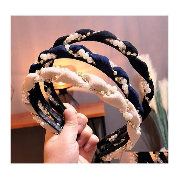 Stirnbänder Frauen Stirnband Perle Haar Kopf Band Glamouröse Strass Wicklung Haarnadel Nette Accessoires Für Mode Drop Lieferung Schmuck Dhu8F