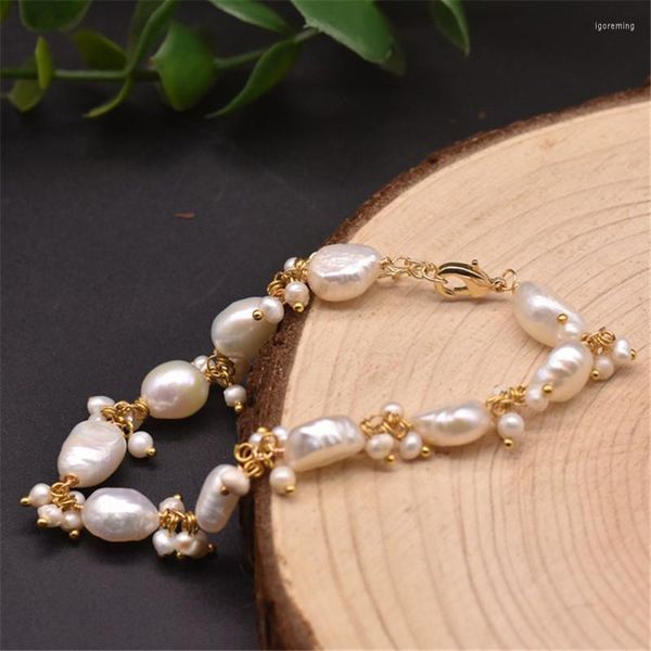 Strand Original natürliches Süßwasser-Barock-weißes Perlenarmband, baumelnde Kette für Damen, Mode-Party-Schmuck, feine Geschenke und Accessoires