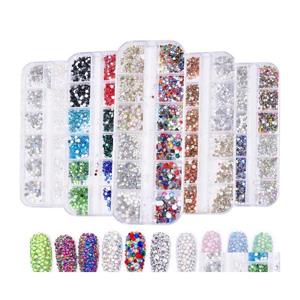 Nail Art Dekorationen 12 Gitter / Box Strass Mixed Crystal Diamond Gem Acryl Flache Rückseite Glänzende 3D-Nägel Zubehör Drop Lieferung Er Dhtzv