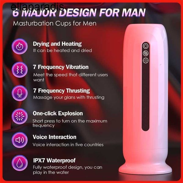 Brinquedos sexuais massageador automático masculino masturbador copo máquina de sucção aquecimento voz interativa vagina real brinquedo clímax elétrico homem aldult