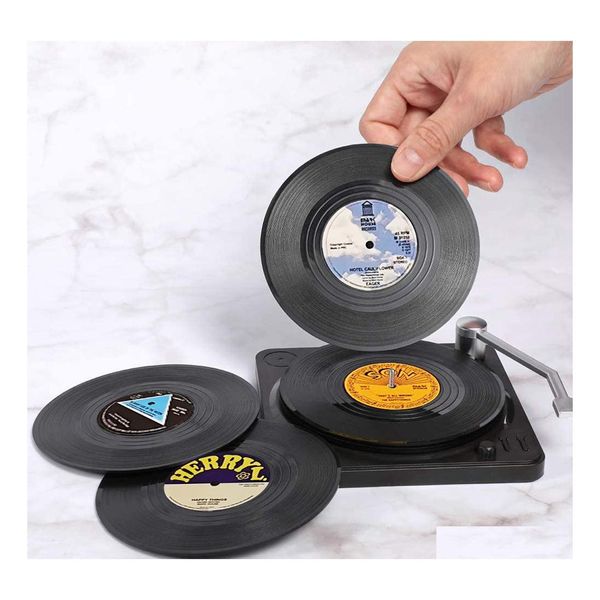 Other Home Decor 6Pcs Plastica Retro Vinyl Record Cup Mat Antiscivolo Sottobicchieri da caffè Resistente al calore Music Drink Mug Table Tovaglietta Drop Dhpob