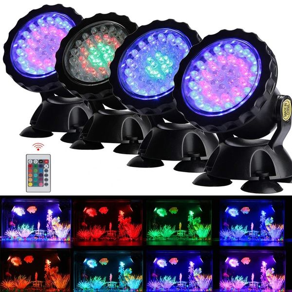 36 LED RGB Submersível Pond Spotlight Remote Control Garden Landscape Lawn Light Outdoor Underwater -Fonte Pool Pool Aquarium Lamp