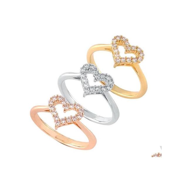 Anéis de banda Design original Crystal Diamond Hollow Heart Shape Women Wedding Fast Drop 1PCS Delivery Jewelry Ring Dhqrb