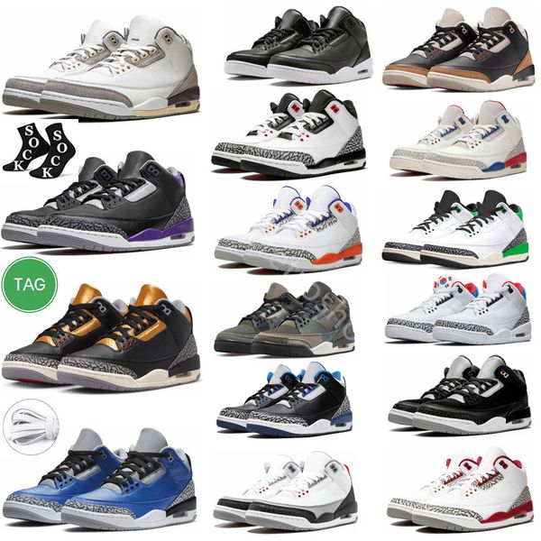 Casual Jumpman 3s Basketballschuhe Herren Trainer Outdoor Sports Sneakers 3 Fire Red Pine Green Racer Blue Cool Grey UNC Court Purple Laser Orange JordrQn