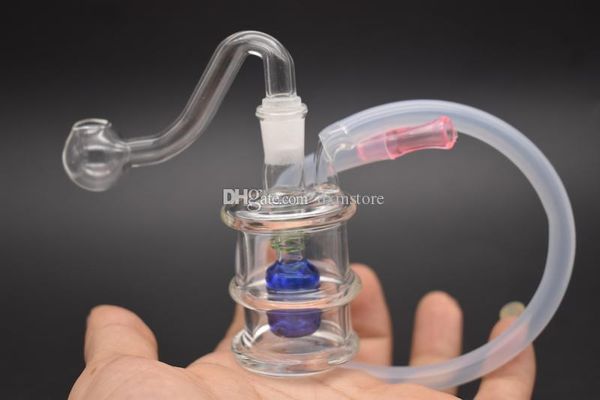 Bongue de garrafa de vidro de alta qualidade Bongudas cabeçudas mini dab riged cuba de água grossa plataformas de óleo fumando cachimbo de 10 mm de queimador de óleo com mangueira 2pcs