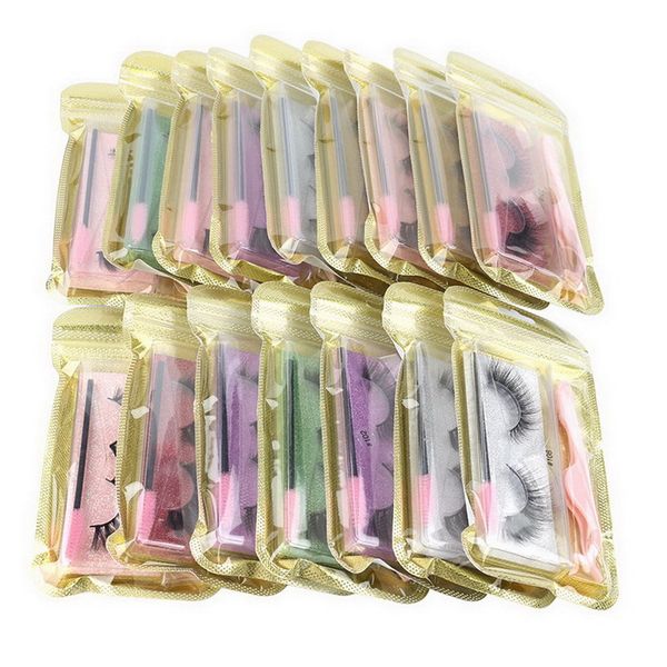 Lashes 3D cílios de combinação de combinação de cílios de cílios e pincel com case natural grossa grossa cílios falsos