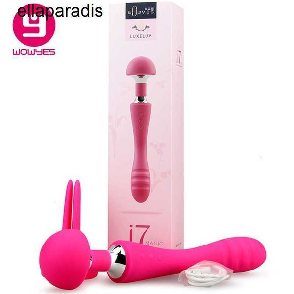 Sexspielzeug-Massagegerät WOWYES Wasserdichter USB-wiederaufladbarer Dual-Motor-Dildo-Vibrator Zauberstab Klitorisstimulation AV für Frauen