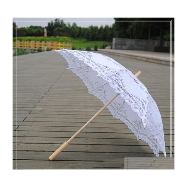 Guarda -chuvas elegantes algod￣o -algod￣o bordado de algod￣o Battenburg Parasol Wedding T200117 Drop Deliver