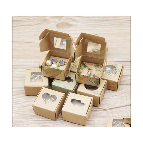 Подарочная упаковка PVC Window упаковочная коробка 4x4x2,5 см белый/Kraft Jewelry Ring Кольцо конфеты