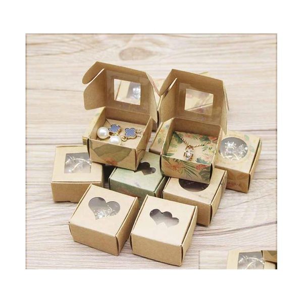 Confezione Regalo Finestra In Pvc Scatola Per Imballaggio 4X4X2.5 Cm Bianco/Kraft Anello Gioielli Caramelle Artigianato Scatole Di Sapone Fatte A Mano Drop Delivery Casa Giardino Fes Dh21Y