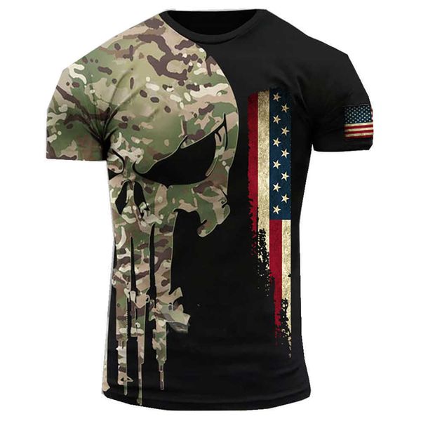 T-shirt da uomo ARMY-VETERAN Stampa 3D Soldato americano Casual Girocollo Allentato Manica corta Camouflage Commando Abbigliamento uomo 6XL