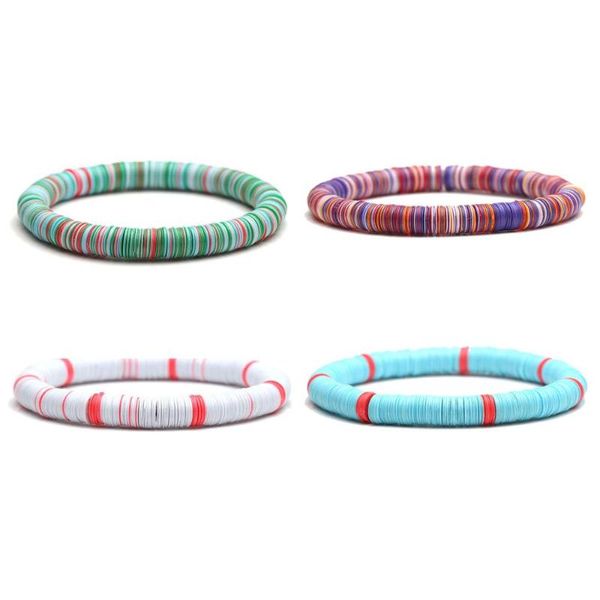 Fili di perline Boho Multicolor 6mm Perline in vinile africano Heishi Bracciale elasticizzato Donna Uomo 2023 Moda Verde Rosso Blu Surfer Gioielli