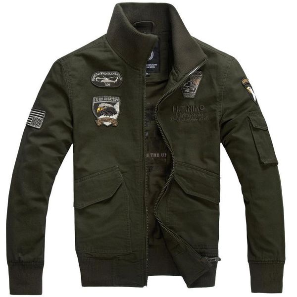 Jackets masculinos Autumn Winter algodão lavado casacos de ferramentas militares soltas e homens ficam com roupas de homens verdes do exército