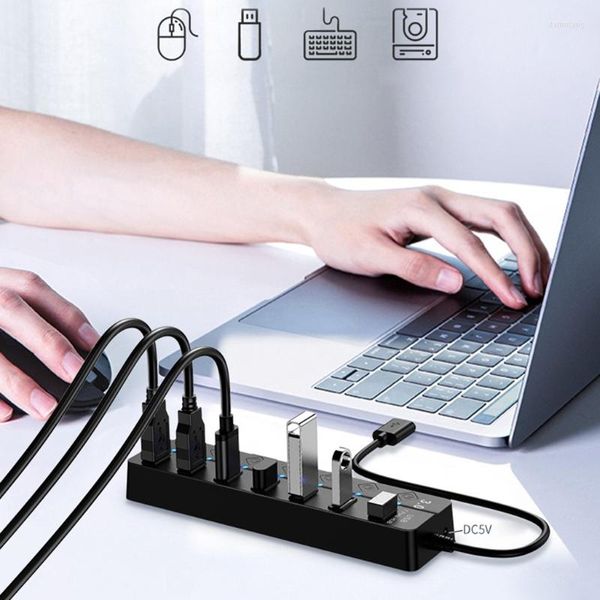 Hub USB 3.0 de 7 portas com proteção atual Expander Multi Port Expander Splitter de transferência de dados para Windows PC