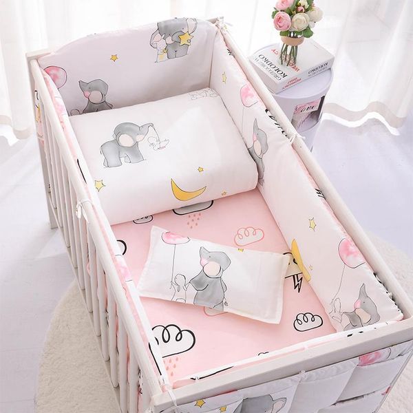 Bettwäsche-Sets Baby-Set Baumwolle Cartoon Krippe Bett Stoßstange Borns Blatt Bettbezug Kinderschutz Waschbar Kinderbett