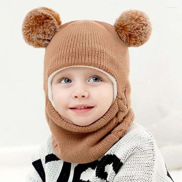 Boinas chapéus com capuz para criança chapéus de neve bebê capa Caps de caveira lã de inverno lined meninos meninos ouvido 1-7t