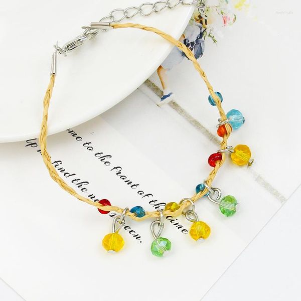 Bracciale con perline Bracciale con perline multicolori Braccialetti intrecciati fatti a mano Gioielli con ciondolo Regali di Natale per cavigliera per ragazze