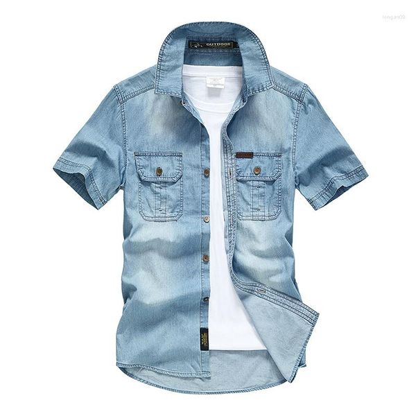 Camisas casuais masculinas Marca de verão camisa de jeans de algodão de algodão de manga curta