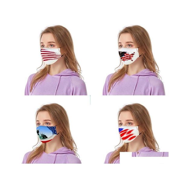 Designer-Masken 3D-Stoff-Gesichts-Mund-Maske Amerika-Festival-Flagge Kind Adts Einstellbare Atemschutzmaske Waschbare Belüftung Mascarillas Orig Dhkhk