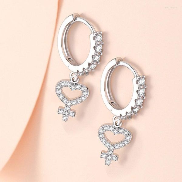 Orecchini a cerchio in argento sterling S925 12 mm con zirconi a forma di cuore semplice per gioielli da regalo di nozze per fidanzamento di moda femminile
