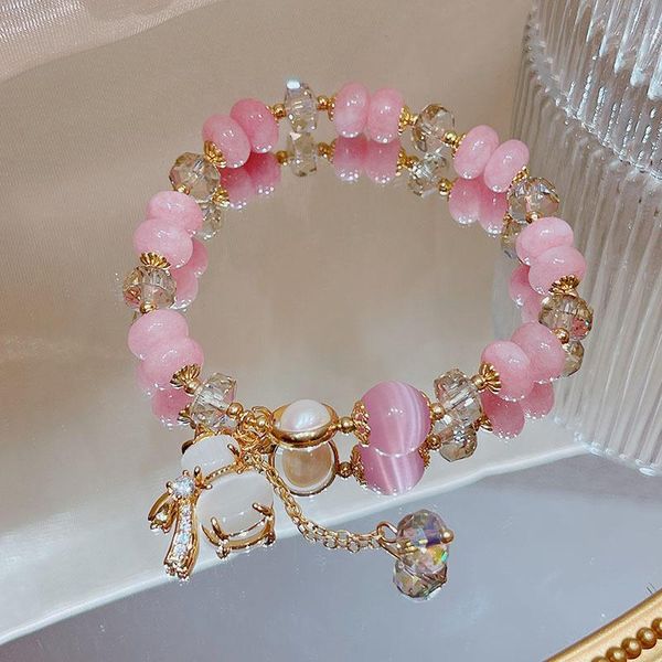 Strang Perlenstränge Glückskürbis Katzenauge Stein Rosa Kristall Armbänder für Frauen Mädchen Modeschmuck Valentinstag Geschenke Großhandel YB
