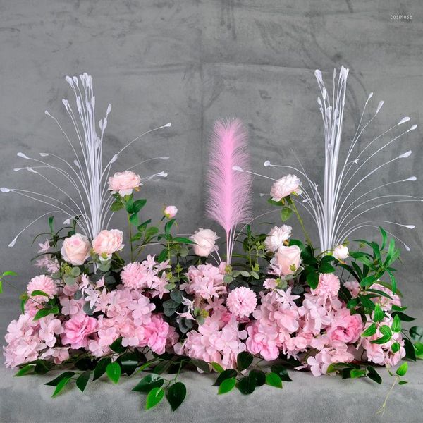 Dekorative Blumen 50/100 cm Hochzeit Blumenwandanordnung Seide Peonies Roseblaublatt Künstliche Reihenfolge Dekor Eisernbogen Hintergrund