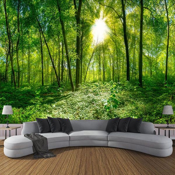 Papéis de parede adesivos de parede personalizados Sala de estar à prova d'água de tela auto -adesiva Mural Árvore Verde Floresta 3D PO Papel de parede para paredes do quarto