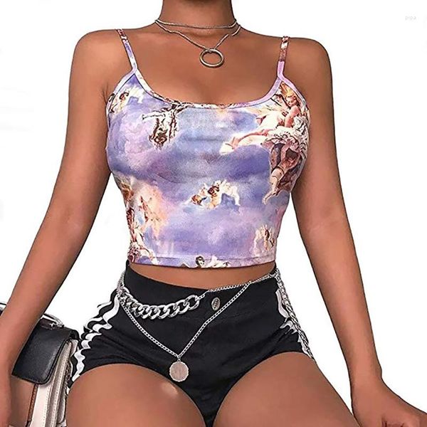 Damen Tanks Sexy Slim Sling Angel Print Sommer Leibchen Damen Streetwear Kurzes, abgeschnittenes Nabel-BH-Oberteil