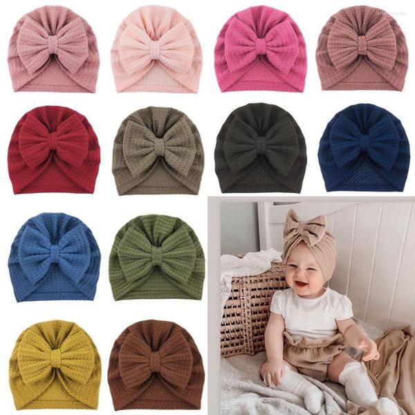 Berretti 12 pezzi neonate cappelli turbante elastici infantili ragazzi ragazzi fiocco per capelli berretto morbido berretto per bambini stile waffle copricapo copricapo