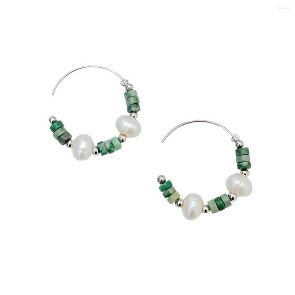 Brincos de argola Lii ji jade real pérola 925 esterlina prata de pedra verde de água doce batendo jóias femininas ano presente