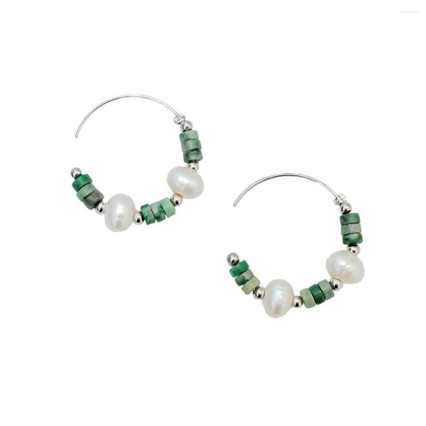 Orecchini a cerchio Lii Ji Vera perla di giada Argento sterling 925 Pietra verde Cerchi d'acqua dolce Orecchino Gioielli da donna Regalo di anno