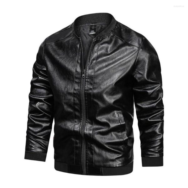 Jackets masculinos de cor de cor sólida colar jaqueta de couro de moda masculina de tamanho casual