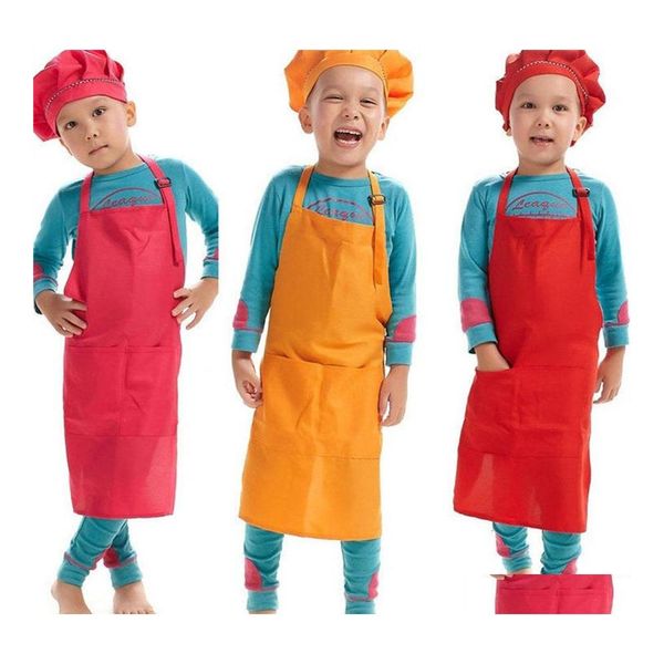 Фартуки для печати настройка логотипа Детский шеф -повар набор фартуков кухонная талия 12 цветов детей со шляпами для рисования кулинарной выпечки Del Ot43h