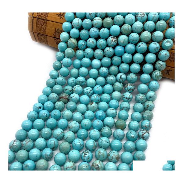 Pietre naturali pietre naturali 6mm 8mm 10mm 10 mm sciolte perle turchese stringa accessori braccialetti fai -da -te gioielli all'ingrosso che producono goccia dhke9