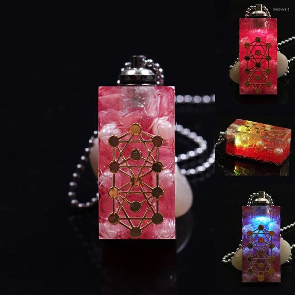 Collane con ciondolo Led Collana di perle di cristallo chiaro Bagliore gioielli al quarzo rosa Orgonite multicolore