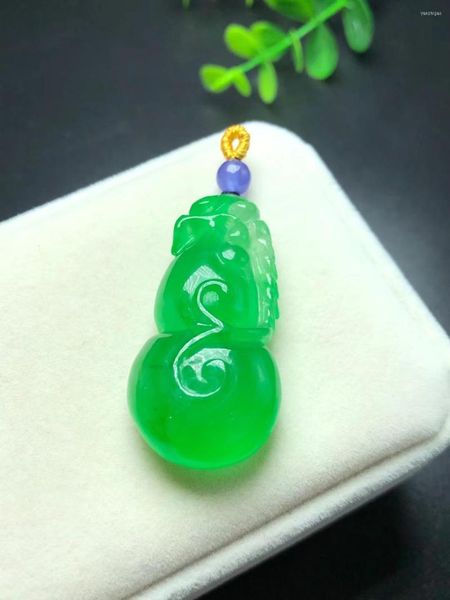 Estatuetas decorativas nice Nature Nature Burma Green Jade Pingente Jadeite Gourd Amulet Lucky Hanging Bless