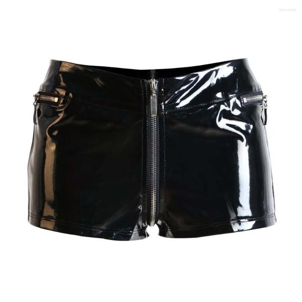 Damen-Shorts, sexy, trennbar, Reißverschluss, offener Schritt, kurz, Punk, niedrige Taille, PVC, glänzend, Mini-Nachtclub, Bühnenkleidung, Mode, F34