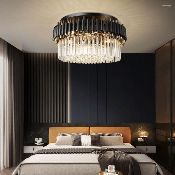 Lampadari Lampadario di cristallo moderno nero per soffitto Ampio soggiorno Camera da letto Lampada di cristallo Decorazioni per la casa di lusso Lampada a led