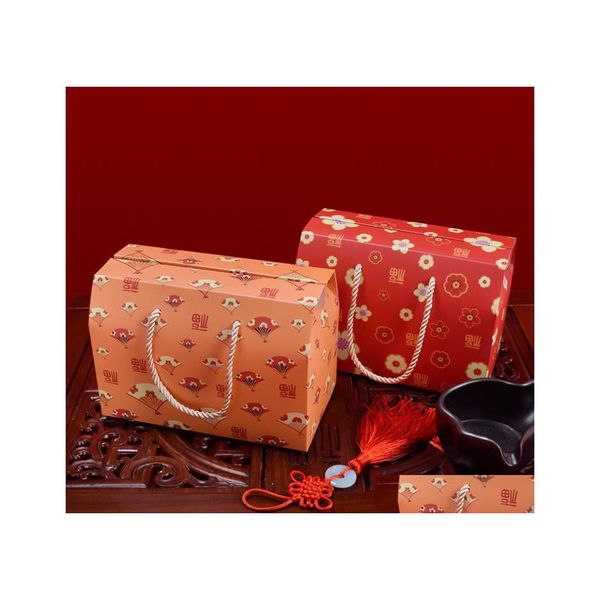 Другое мероприятие поставьте подарочную коробку Kraft Paper Candy Tote Sag Fruit Nutcad Упаковка китайского года для украшения вечеринки SN4358 DH09B