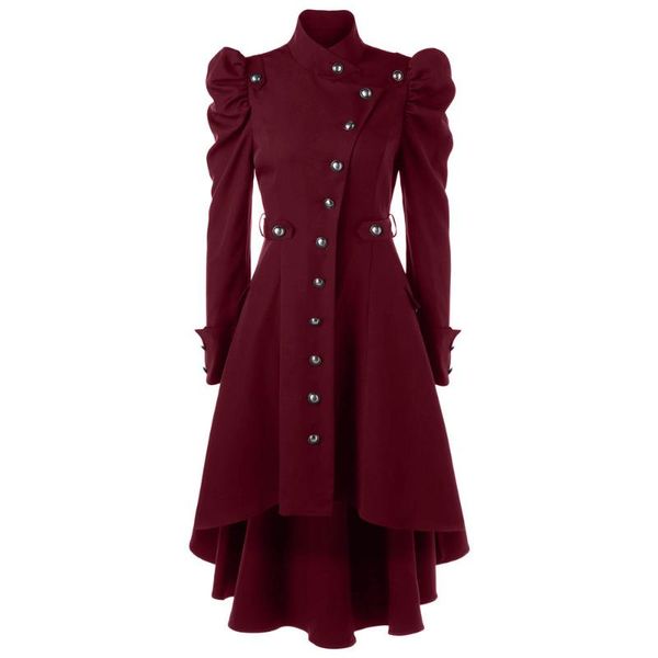 Giacche da donna Moda Donna Colletto alla coreana Giacca a vento di lana Giacca da smoking Cappotto lungo Steampunk vintage da donna Soprabito gotico