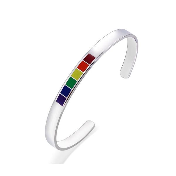 Armreif aus Edelstahl, C-förmiges offenes Armband, Regenbogen-Schmuck, einfach, 6 mm, Titan, Tropföl, verstellbar, Drop-Lieferung, Armbänder Dh3Bv