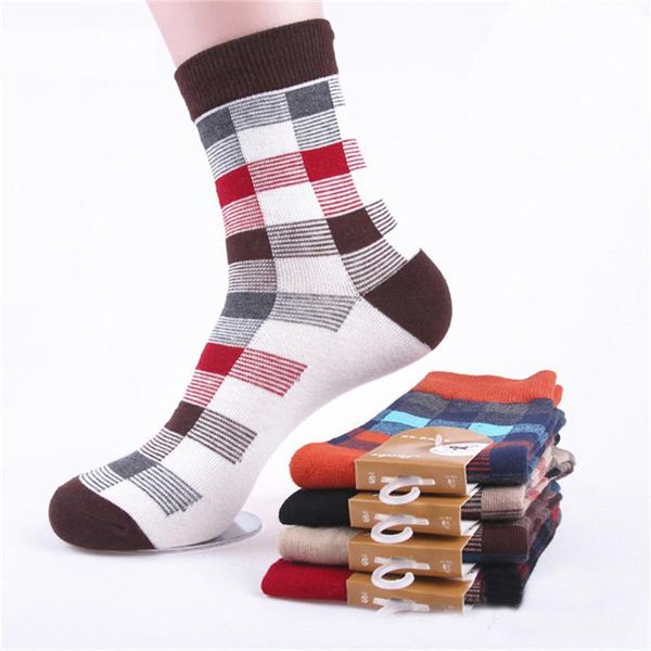 Meias masculinas de alta qualidade homens algodão 5 pares/conjunto de rua moda colorida lattice homem de colorido casual puzzle socksmen's