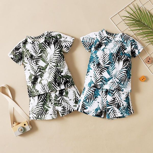 Наборы одежды 0-3Y Kids Baby Boy Boy с коротким рукавом для листовых печати для футболки шорт шорты Bant 2pcs пляжный стиль летняя одежда набор