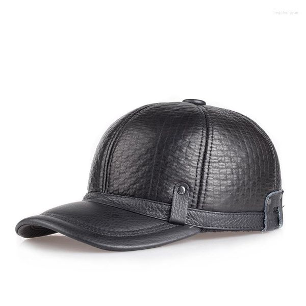 Berretti da baseball Uomo Uomo Inverno Cappello in pelle Casual Goffratura Berretto da baseball regolabile con linguetta Papà Protezione per le orecchie Calda Casquette Outdoor Gorras