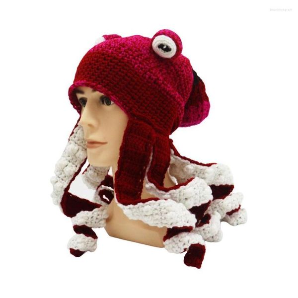 Berretti Cappelli novità carini Cappello natalizio divertente Polpo cartone animato Barba vichinga Copricapo regalo Caldo all'uncinetto