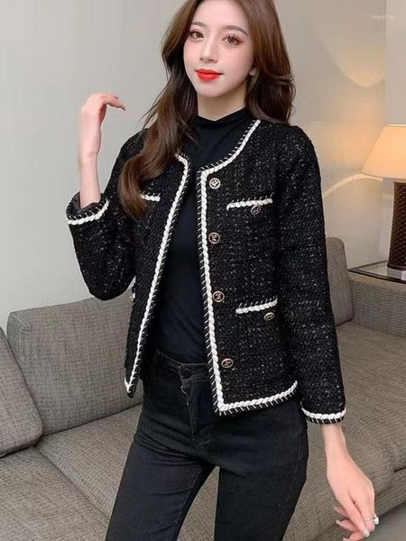 Jackets femininos Autumn Winter Tweed Jacket Mulheres de peito de mangas compridas de mangas compridas