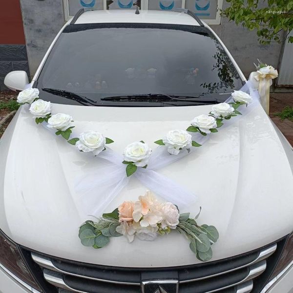 Fiori decorativi bianchi fai da te auto da matrimonio fiore artificiale decorazione nuziale maniglia per porta nastri angolo di seta Galand con set di regali in tulle